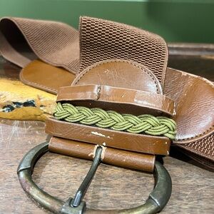 Aldo Women’s Brown Leather Wide Belt with Gold Buckle S Small